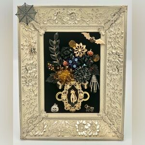 Hand Crafted Haunted Harvest 4x6” Framed Halloween Jewelry Art